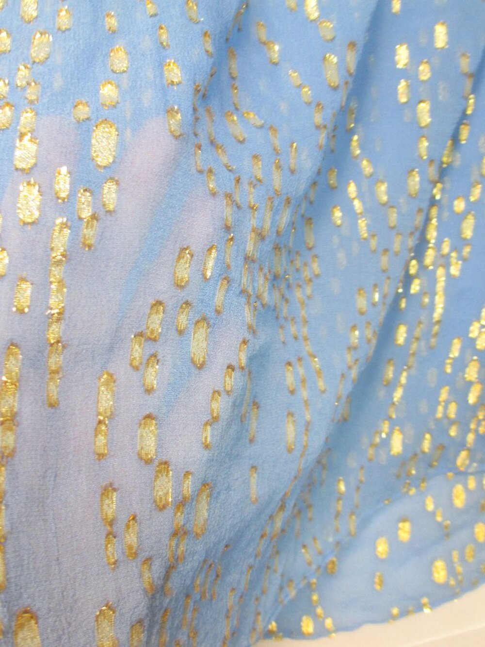 Lilly Pulitzer Colby Silk Blend Gold Metallic Dot V-Neck Blouse Sheer Blue Sz M - Picture 4 of 9